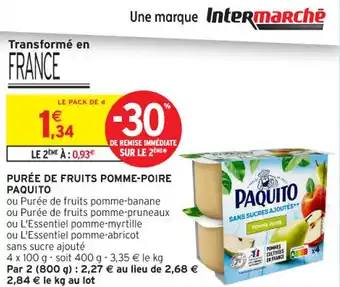 Intermarché Contact PAQUITO Purée de fruits pomme-poire offre