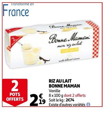 Auchan Riz au lait bonne maman offre