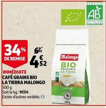 Auchan Café grains bio la tierra malongo offre