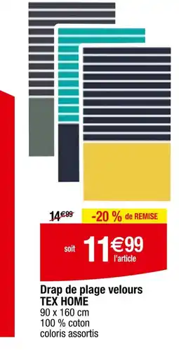 Carrefour TEX HOME Drap de plage velours offre