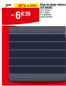 Carrefour Tex basic Drap de plage velours offre