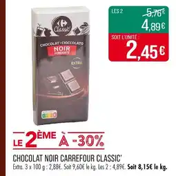 Match CARREFOUR CLASSIC’ Chocolat noir fondente offre