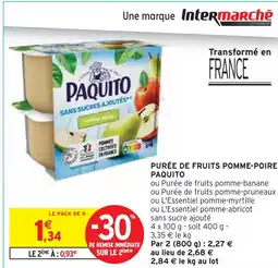 Intermarché Paquito Purée de fruits pomme-poire offre