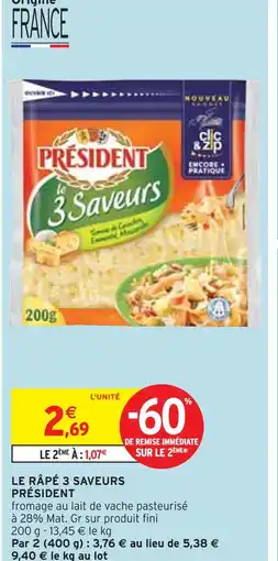 Intermarché PRÉSIDENT LE RÂPÉ 3 SAVEURS offre