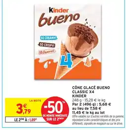 Intermarché KINDER Cône Glacé Bueno Classic x4 offre