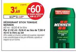 Intermarché MENNEN Déodorant stick tonique offre