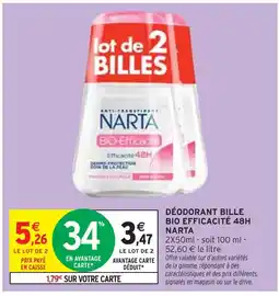 Intermarché Narta Déodorant bille bio efficacité 48h offre