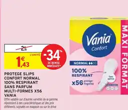 Intermarché Vania Protège slips Confort Normal 100% respirant sans parfum multi-formes x56 offre