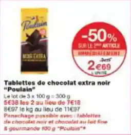Monoprix Tablettes de chocolat extra noir poulain offre