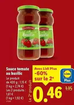 Lidl Combino - sauce tomate au basilic offre