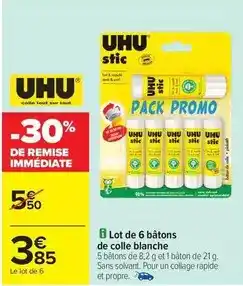 Carrefour Uhu - lot de 6 bâtons de colle blanche offre