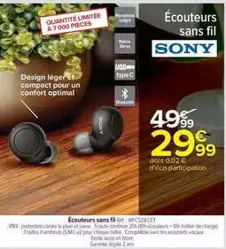 Carrefour Sony - écouteurs sans fil réf. : wfcs28cce7 offre