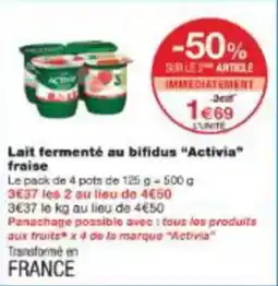 Monoprix Lait fermenté au bifidus activia fraise offre