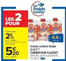 Carrefour Carrefour - crème entière fluide u.h.t offre