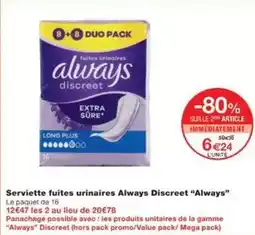 Monoprix Always - serviette fuites urinaires discreet offre