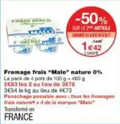 Monoprix Fromage frais malo nature 0% offre