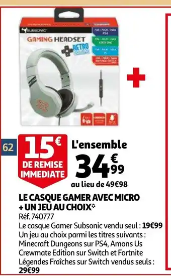 Auchan Le Casque Gamer Avec Micro offre