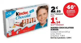 Super U KINDER Barres chocolatees offre