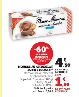 Super U BONNE MAMAN Mousse au chocolat offre