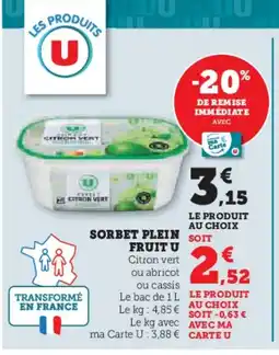 Super U Sorbet plein fruit u offre