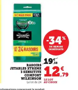 Super U WILKINSON Rasoirs jetables xtreme 3 sensitive comfort offre