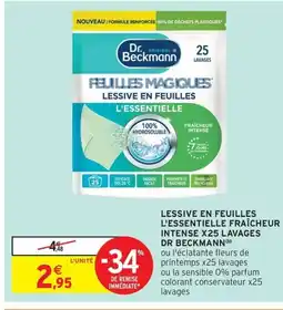 Intermarché Drive DR BECKMANN Lessive en feuilles l'essentielle fraîcheur intense x25 lavages offre