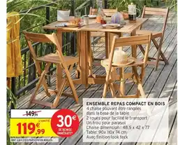 Ensemble repas compact en bois