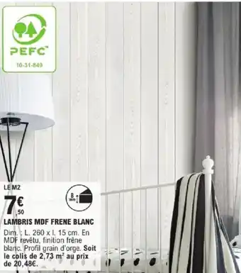 Lambris mdf frene blanc