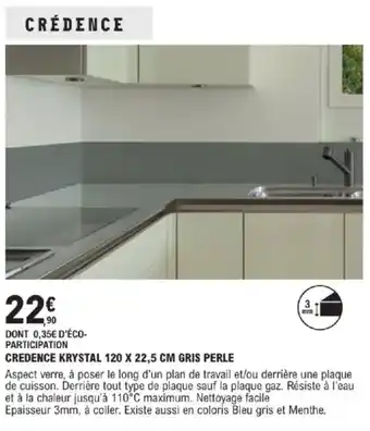 E.Leclerc Brico Credence krystal 120 x 22,5 cm gris perle offre