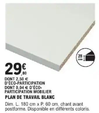 E.Leclerc Brico Plan de travail blanc offre