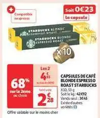 Auchan Capsules De Café Blonde Espresso Roast Starbucks offre
