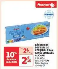 Auchan Bâtonnets De Filets De Colin D'alaska Panés Surgelés Auchan offre
