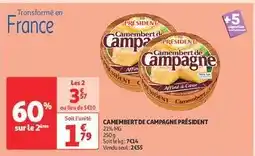 Auchan Camembert De Campagne President offre