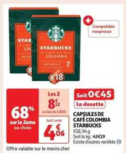 Auchan CAPSULES DE CAFÉ COLOMBIA STARBUCKS offre