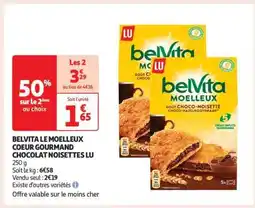 Auchan BELVITA LE MOELLEUX COEUR GOURMAND CHOCOLAT NOISETTES LU offre