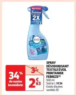 Auchan Spray Désodorisant Textile Éveil Printanier Febreze offre