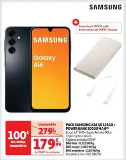 Auchan PACK SAMSUNG A16 4G 128GO + POWER BANK 10000 mAh offre