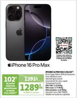 Auchan IPHONE 16 PRO MAX 256 GO offre