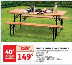 Auchan TABLE DE JARDIN PLIANTE ET BANCS offre