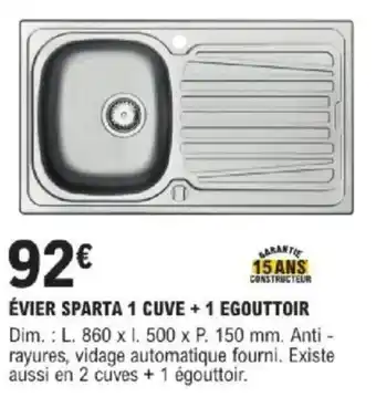 E.Leclerc Brico Évier sparta 1 cuve + 1 egouttoir offre