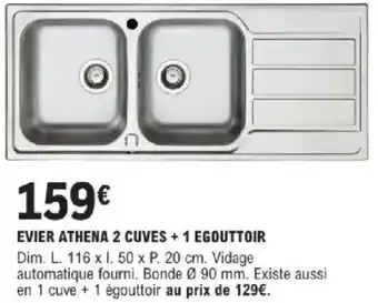 E.Leclerc Brico Evier athena 2 cuves + 1 egouttoir offre
