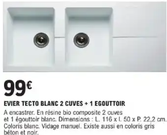 E.Leclerc Brico Evier tecto blanc 2 cuves + 1 egouttoir offre