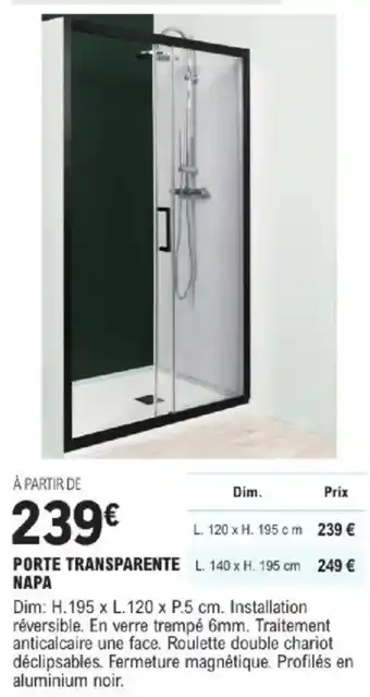 E.Leclerc Brico Porte transparente napa offre