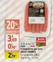 Belle france - 6 chipolatas pur porc