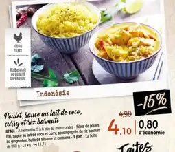 Thiriet Poulet sauce au lait de coco curry et riz basmati offre