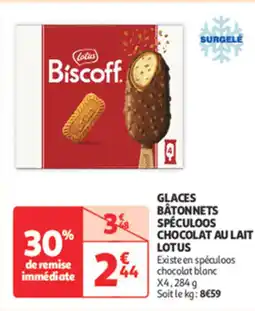 Auchan Supermarché LOTUS Glaces bâtonnets spéculoos chocolat au lait offre