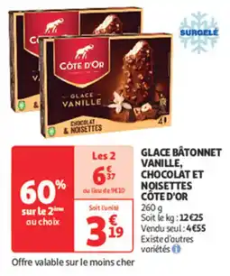 Auchan Supermarché CÔTE D'OR Glace bâtonnet vanille, chocolat et noisettes offre
