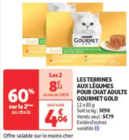 Auchan Supermarché PURINA GOURMET GOLD Les terrines aux légumes pour chat adulte offre