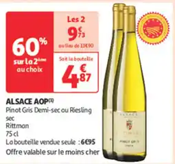 Auchan Supermarché Alsace Aop Pinot Gris Demi-sec ou Riesling sec Rittman offre