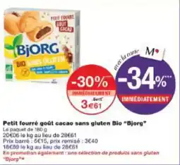 Monoprix Petit fourré goût cacao sans gluten bio bjorg offre